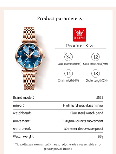 OLEVS Women Watch Fashion Rose Gold Diamond Analog Quartz Female Watch for Women Luxury Dress Ladies Stainless Steel Luminous Waterproof Date Wrist Watches
