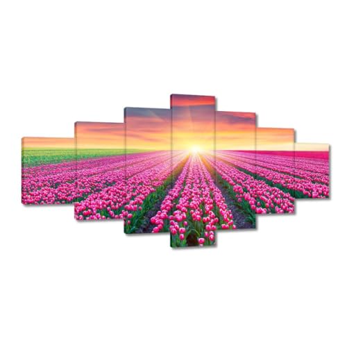 Peinture imprimée sur toile 210x100 cm grand format paysage tulipes