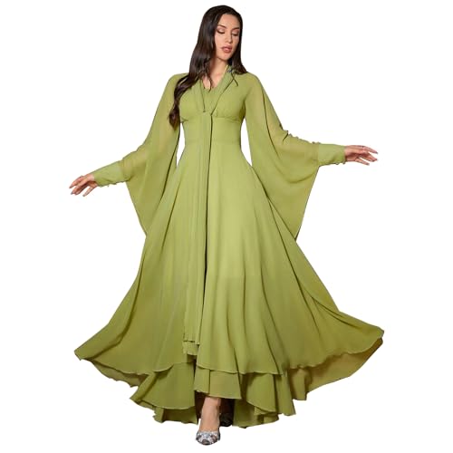 Image of TOLEEN Casual Dresses for Women Long Sleeve Flowy Swing Chiffon Maxi Dresses Yellow, X-Large
