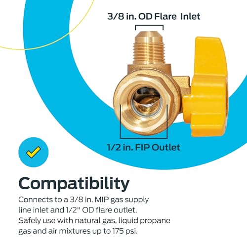Image of Eastman Angle Gas Brass Ball Valve, 1 /2 in FIP x 3 /8 in OD Flare Female, 1 /4-Turn Handle, 60032