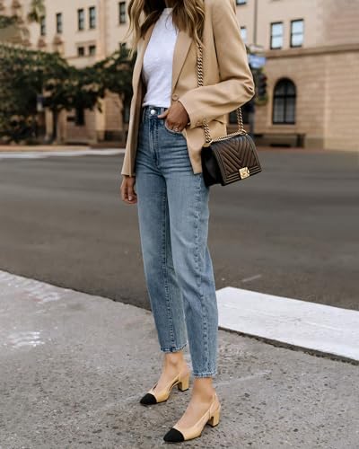 Coutgo Womens Slingback Kitten Heels Low Chunky Heel Splicing Toe Office Wedding Dress Pumps Shoes2