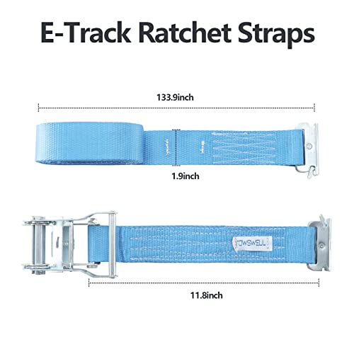Towswell E-Track Ratchet Straps - 2" X 12 Ft 4400 Lbs Break Strength Heavy Duty Tie Down Ratcheting Strap, Motorcycles Trailer Loads Cargo Tie-Down, E Track Spring Fittings (4 Pack) #TOP6