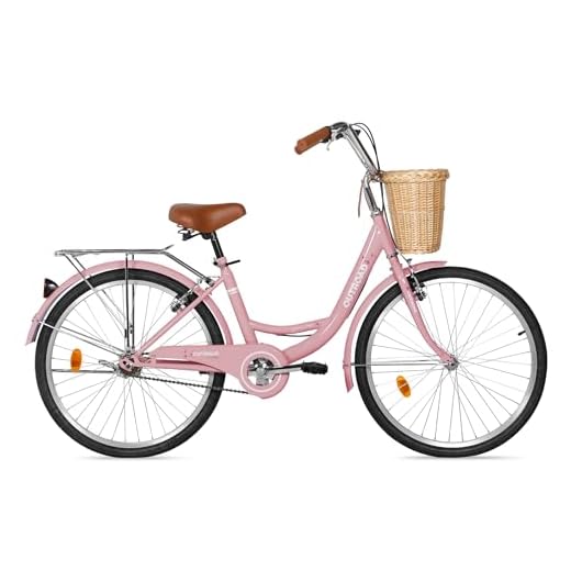 Max4out Beach Cruiser Bike for Adult, Womens Bicycle with Rattan Front Basket, 26 Inch Comfort Bikes with Adjustable Seat and Dual V-Brake (24 Pink)