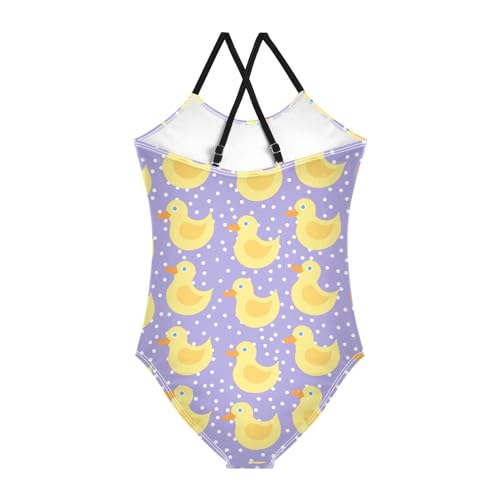 Yellow Duck Girls One Piece Swimsuits Purple Dots Sport Halter Swimwear Beach Bathing Suit 7-8T2