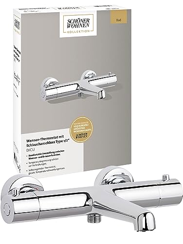 Schöner Wohnen Kollektion Wannen-Thermostatarmatur Dicu, Thermostat-Armatur Wanne, Brauseabgang Typ 1/2 '', Umsteller, Mischbatterie Wanne Thermostat, Chrom