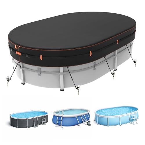 Neuradical 500D Ovale Poolabdeckung Uv- Und ReißFest 2 x 4cm Winddichter Poolschutz FüR Aufstellpools StrapazierfäHiges Planengewebe Mit Reflektierenden Streifen Wetterfest
