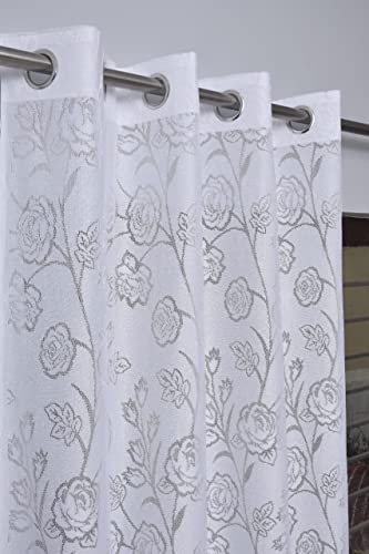Image of Aroma Brand Tissue Transparent Fancy Sheer Polyester Curtains for Door- Pack of 1 (Door - 7 Feet, White - Rose)