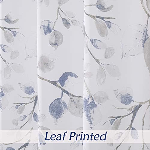 WEST LAKE Navy Blue Leaf Shower Curtain Water Resistant Decorative Sweeping Floral Print Canvas Bathroom Spa Hotel Shower Curtain with Buttonholes (White, 70"x72",178x183cm)