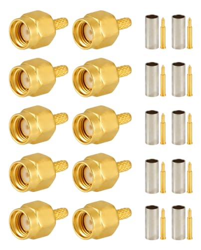 Vecys 10PCS SMA Conectores SMA Macho Crimpado Connector para RG316 RG174 RF Coaxial Cable
