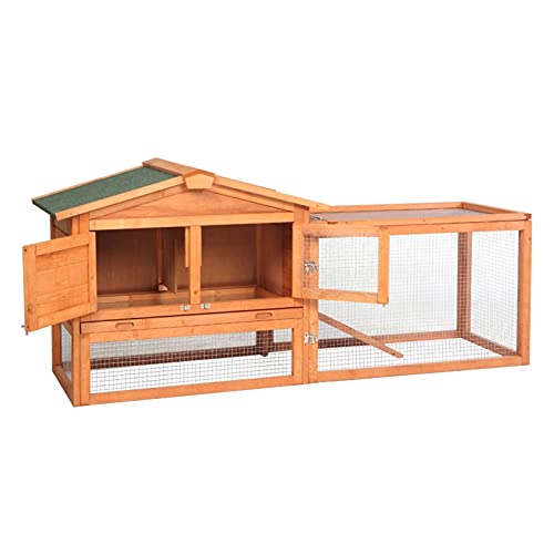 Habitat benodigdheden magazijn 61"Waterdichte twee-tier houten konijn hutch kooi kip coop huis bunny kip huisdier dier achtertuin volledig vriendelijk (Color : Natural) - Afbeelding 3
