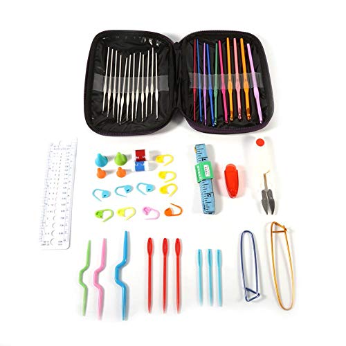 Pssopp Juego de Ganchos de Ganchillo Agujas de Tejer de Tejido Multicolor Herramienta Artesanal Agujas de Aluminio y Acero Tejido de Punto Juego de Hilos artesanales con alfileres Contador