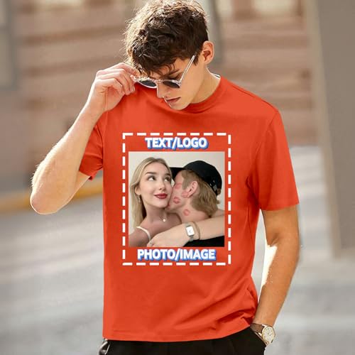 Custom T Shirts for Men Personalized Shirt with Front & Back Print Design Your Own Tee with Logo Text Picture - Orange2