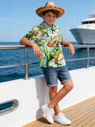 Image of uideazone Boys Novelty Print Short Sleeve Button Down Hawaiian Shirt 5-14Y