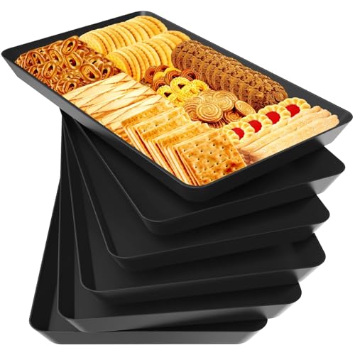WOWBOX 6 pcs Serving Tray for Entertaining, Serving Platters for Snacks, Fruit, Cookies, Dessert, Reusable Plastic Trays for Serving Food and Pantry Organization in Kitchen & for Parties, (Black)