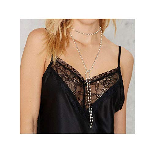 Edary Long Choker Necklace Beaded Handmade Necklaces Chain Jewelry Accessories for Women and Girls (White)