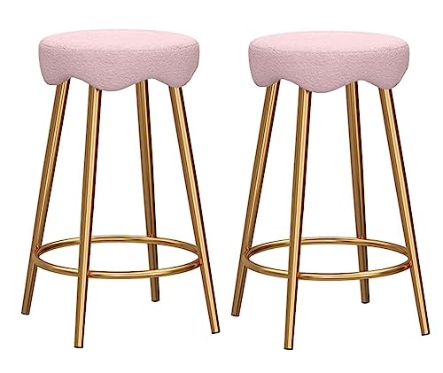 DANNMPX Taburete Cocina Taburetes De Bar De Terciopelo, Juego De 2 con Respaldo Y Patas De Hierro, Taburetes De Bar De Cocina para Mostrador De Desayuno, Hogar Taburete Bar(Pink+Gold)