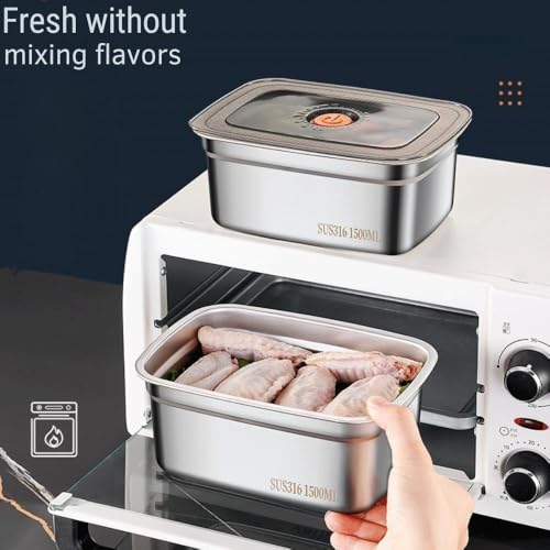 Image of 1500 ML Stainless Steel Food Storage Containers With Airtight Lids Set Stackable Leak Proof Metal Container Kitchen Storage Set Draining Crisper Refrigerator Food Box Silver (2 Pcs)