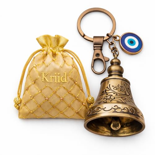 Image of Tibetan Guardian Bell Keychain with Evil Eye - Lucky Protection Charm for Bike, Car & Keys | Metal Biker Bell Keyring | Rider Gift Motorcycle Accessories