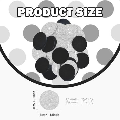 Image of 300Pcs Glitter Silver And Black Table confetti,Paper Circle Dots Confetti for Birthday Party Halloween Bachelorette Wedding Baby Shower Graduation Decorations