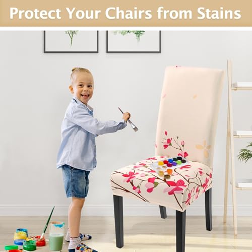 Image of SearchI Dining Room Chair Covers Slipcovers Set of 4, Spandex Super Fit Stretch Removable Washable Kitchen Parsons Chair Covers Protector for Dining Room,Hotel,Ceremony, Flowers