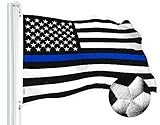 G128 Thin Blue Line Flag | 3x5 Ft | StormFlyer Series Embroidered 220GSM Spun Polyester | Duty and Honor Flag, Embroidered Design, Indoor/Outdoor, Brass Grommets, Heavy Duty, All Weather