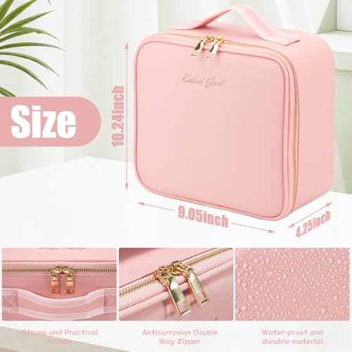 Image of Extrei Gent Makeup Travel Train Case With Mirror Led Light 3 Adjustable Brightness Cosmetic Bag Portable Storage Adjustable Partition Makeup Jewelry Gift For Women, Pink