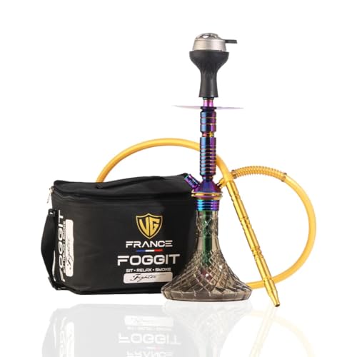 Image of France Foggit Premium Hookah Set with Carrying Case, Crystal Glass Base, Rainbow Stem, Portable Shisha Kit