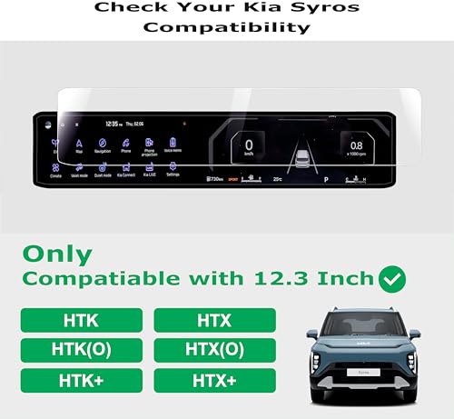 Image of OHAYO Screen Protector for New Kia Syros 2025-2026 | Compatible with HTK, HTK+, HTK(O), HTX, HTX+, HTX+(O) | 12.3 Inch Infotainment Display Guard | 9H Hardness Military Strength Scratch Resistant Film | HD Clear, Smooth Touch, Water Repellent | Not Glass, Not Tempered