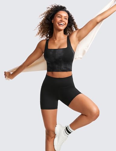 Image of CRZ YOGA Butterluxe Square Neck Crop Tank Top | Light Support, Removable Pads, Yoga, Extremely Soft, Wide Straps, Longline Sports Bras for Women