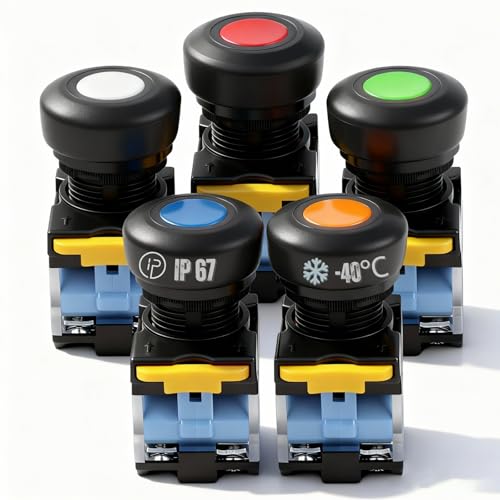 Rankomu 5 sztuk 22 mm przycisk przyciskowy bez oświetlenia 10 A 440 V 1NO 1NC DPST przycisk migawki czerwony zielony pomarańczowy niebieski biały do montażu panelu przełącznika