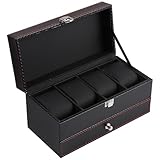 HOMSFOU Caja de Almacenamiento para Relojes y Joyas de Pu Negro, Estuche Organizador de Cuero Interior Negro para Exhibición y Protección de Pulseras y Anillos, Adecuado para Obsequio