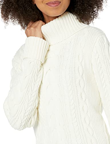 Image of Cable Stitch Women's Cotton Blend Cable Knit Turtleneck Pullover Sweater - Fisherman Long Sleeve Chunky Textured Top