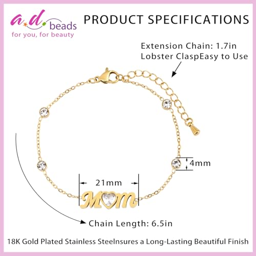 Image of 18K Gold Plated Stainless Steel Dainty Charms Colorful Crystal Birthstone Bracelet Minimalist Cute Jewelry for Women