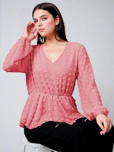 Image of KOTTY Women's Solid Long Sleeve Regular Fit Pink Clay Pot Top