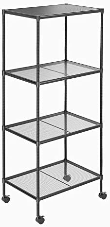 OVICAR 4-Tier Wire Storage Shelves, Adjustable Shelving Units with Wheels, Steel Metal Storage Rack for Kitchen Pantry Closet Laundry, Durable Organizer Garage Tool Storage Shelf (Black, 4 Tiers)