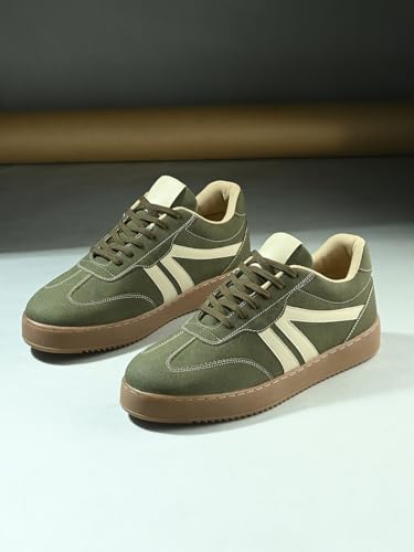 Image of MACTREE Suede Leather Upper Laceup Casual Sneakers for Men | Stitched TPR Sole