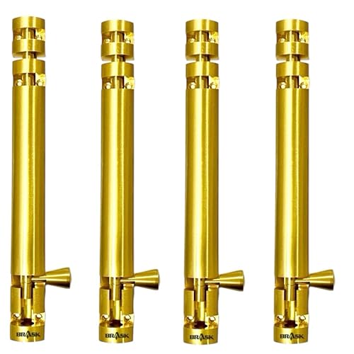 Image of inchBRASK inch Brass Tower Bolt Xylo Heavy - Golden Satin Finish with Screws | Door Latch - Chitkani for Doors & Windows | Xylo Heavy Tower Bolts | Kundi /Chitakni /Latch /Chitkini (8 Inches, 4, Piece)