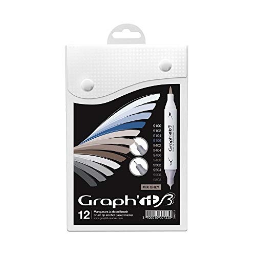graph' it Brush gi80113 Mix Greys Set rotuladores de doble punta (12 unidades), colores surtidos