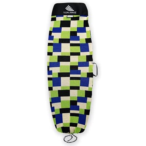 Tidal Wake TAG-IT Snub Nose Surf & Wake Board Sock Cover with Built-in CARRYING HANDLE & NAME TAG 58", Tag Your Bag - Personalize with Your Name! (Blue & Green Colorblox Design) Cover