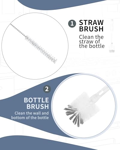 Image of ROSEOK 2 in 1 Bottle Brush with Straw Cleaner Brush, Water Bottle Brush | For Cleaning Glass, Sports Bottle, Coffee Mug, Cup Cleaner, Navy Blue, 2 Pack