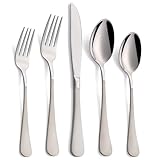 Moxinox Juego de 20 cubiertos de plata mate, juego de cubiertos de acero inoxidable 18/0 con mango blanco mate, servicio...