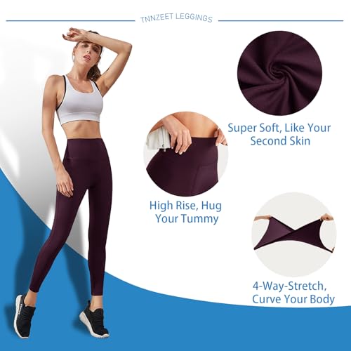 Image of TNNZEET High Waisted Leggings for Women - No See Through Tummy Control Cycling Workout Yoga Pants with Pockets Reg & Plus
