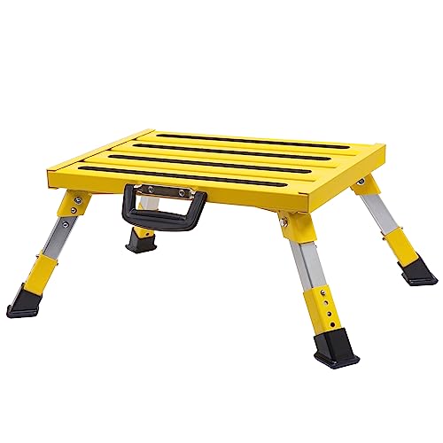 Homeon Wheels Adjustable Aluminum RV Step Stool, Folding Non-Slip Platform, Yellow