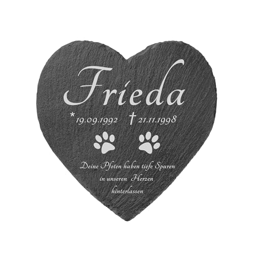 kultdog Schiefer Herz Grabstein mit Gravur - Gedenkstein für Mensch, Hund, Katze, Haustiere - Tiergrabstein mit Wunschtext - Grabschmuck für Urnen - Gedenktafel personalisiert - Pfoten