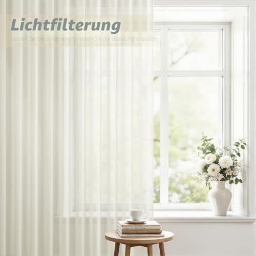 MRTREES Vorhang mit Kräuselband Creme 2er Set H 160 x B 140 cm, Vorhänge Modern Voile Wohnzimmer Gardinen Schlafzimmer Halbtransparent… – Ansicht 5