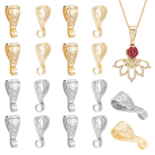 UNICRAFTALE 40Pcs 2 Colors Textured Pinch Clip 304 Stainless Steel Pendant Clasps 4.5x8mm Snap Bail Pinch Bails Buckles for Necklace Jewellery Making