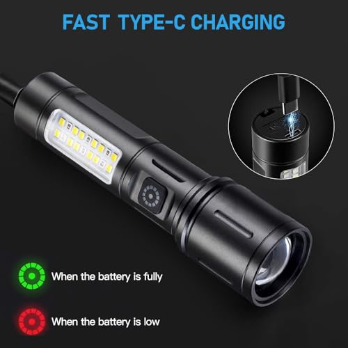Jercoda Rechargeable Flashlight High Lumens,1000 Lumens Flashlights for Home,Outdoor & Camping,IPX4 Waterproof LED Flashlights High Lumens Rechargeable,Zoomable Tactical Flashlights with Sidelight — view 6