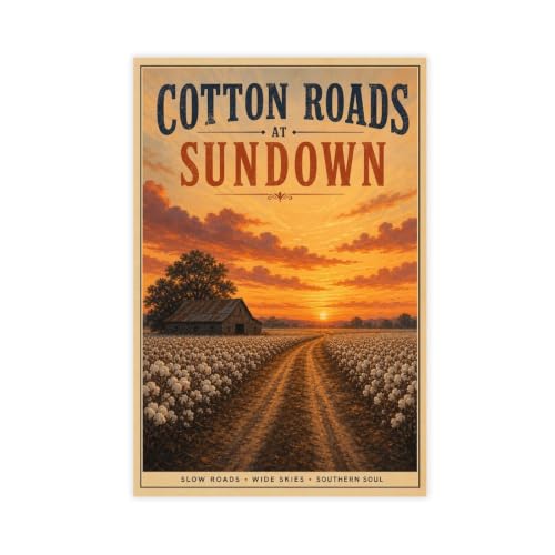 Kroey Cotton Roads at Sundown Southern Landscape Wall Art Vintage Farmhouse Print Rural Americana Decor Unframe-style 16x24inch(40x60cm)