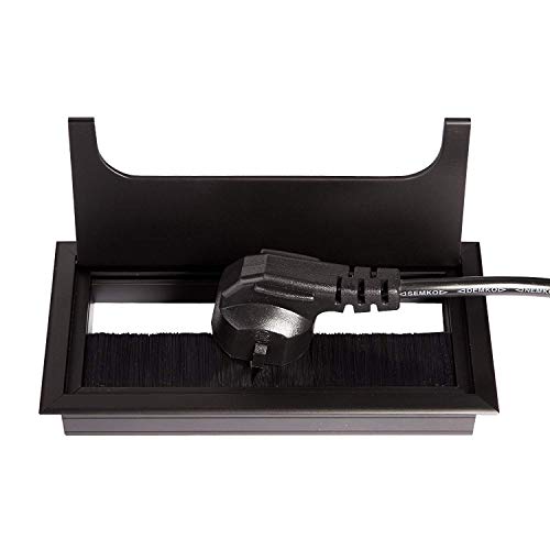 LIKERAINY Kabeldurchführung Kabeldurchlass Rechteckig 80x 280mm mit Bürstendichtung aus Aluminium Schwarz Eloxiert zum Einfügen am Schreibtisch Kabelorganisation für Möbel Kabeldurchlass 2 Stück