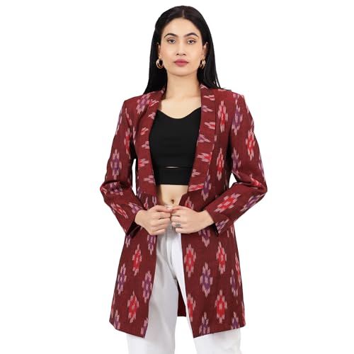 Womens Ikat Red Cotton Blazer